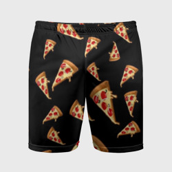 Мужские шорты спортивные Куски пиццы на черном фоне