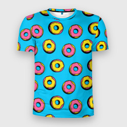 Мужская футболка 3D Slim Желтые и розовые пончики