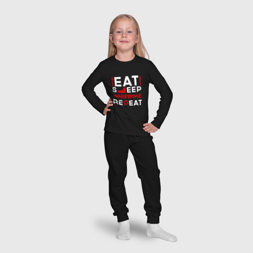 Детская пижама с лонгсливом хлопок Надпись eat sleep Warframe repeat, цвет черный - фото 7