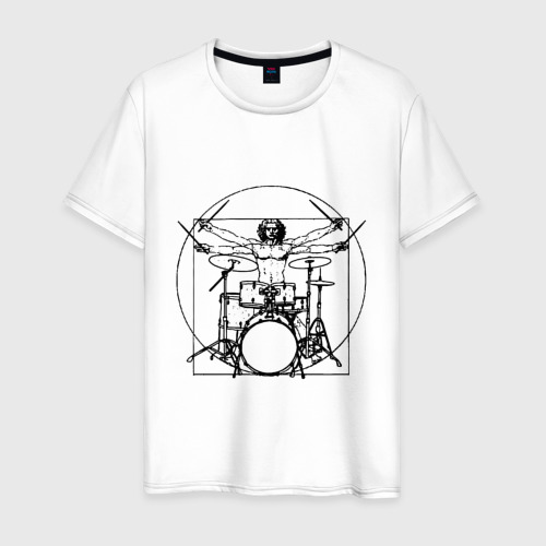 Мужская футболка из хлопка с принтом Vitruvian drummer, вид спереди №1