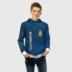 Толстовка с принтом Real Madrid голубая абстракция для ребенка, вид на модели спереди №4. Цвет основы: белый