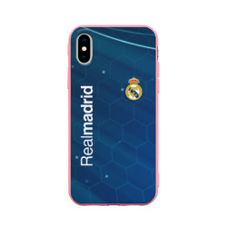 Чехол для iPhone X матовый Real Madrid голубая абстракция