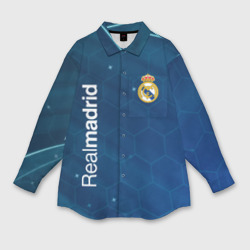 Мужская рубашка oversize 3D Real Madrid голубая абстракция