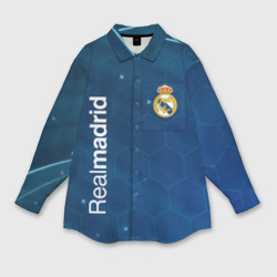 Женская рубашка oversize 3D Real Madrid голубая абстракция