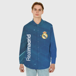 Мужская рубашка oversize 3D Real Madrid голубая абстракция - фото 2