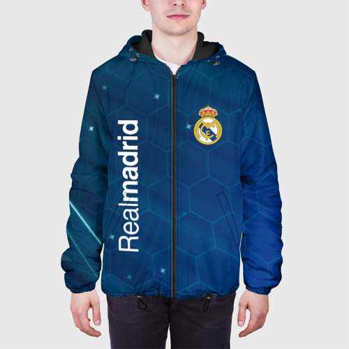 Мужская куртка 3D с принтом Real madrid голубая абстракция, вид сбоку #3