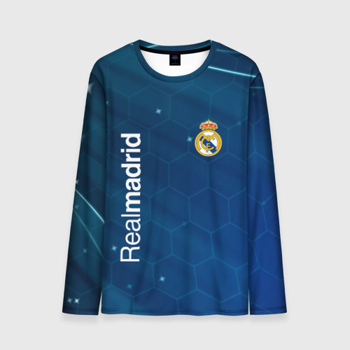 Мужской лонгслив 3D Real Madrid голубая абстракция, цвет 3D печать