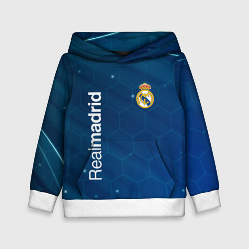 Детская толстовка с принтом Real Madrid голубая абстракция, вид спереди №1