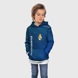 Толстовка с принтом Real Madrid голубая абстракция для ребенка, вид на модели спереди №2. Цвет основы: белый