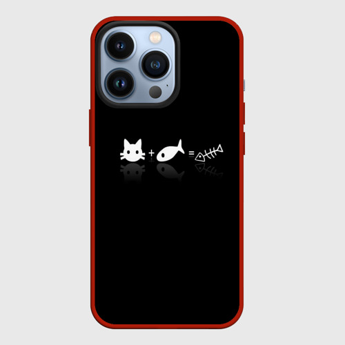 Чехол для iPhone 13 Pro Кот плюс рыба, цвет красный