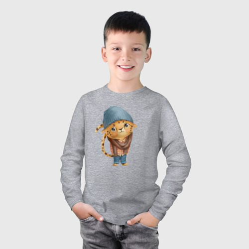 Детский лонгслив хлопок с принтом Модный гепард хипстер, фото на моделе #1