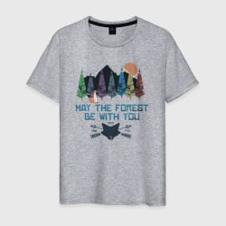 Горы, лес и лиса – Мужская футболка хлопок с принтом купить со скидкой в -20%