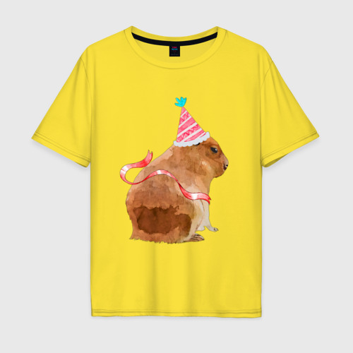 Мужская футболка хлопок Oversize Праздничная капибара, цвет желтый