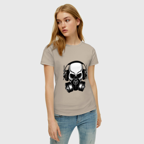 Женская футболка хлопок Drum and bass DJ, цвет миндальный - фото 3