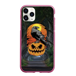 Чехол для iPhone 11 Pro матовый Ворон, сидящий на тыкве - Halloween