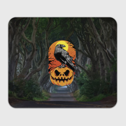 Прямоугольный коврик для мышки Ворон, сидящий на тыкве - Halloween