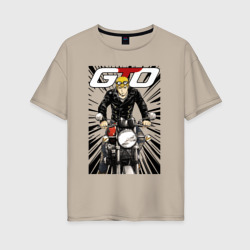 Женская футболка хлопок Oversize GTO - Onizuka biker