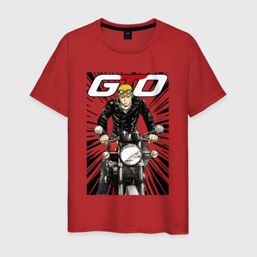 Мужская футболка хлопок GTO - Onizuka biker, цвет красный