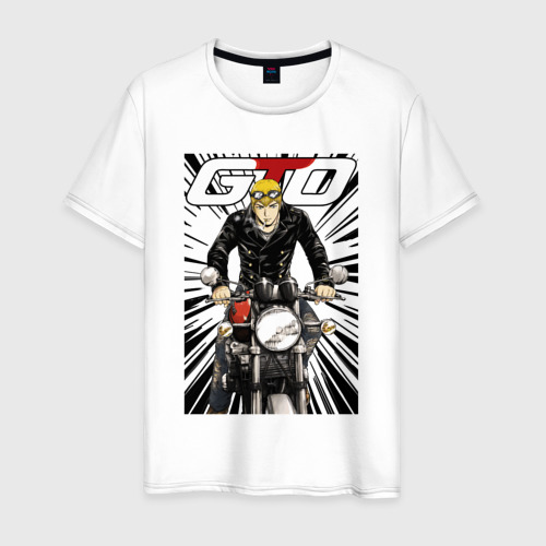 Мужская футболка из хлопка с принтом GTO - Onizuka biker, вид спереди №1