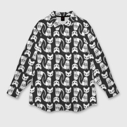 Мужская рубашка oversize 3D Скелет кошки - halloween pattern