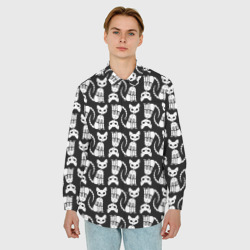 Мужская рубашка oversize 3D Скелет кошки - halloween pattern - фото 2