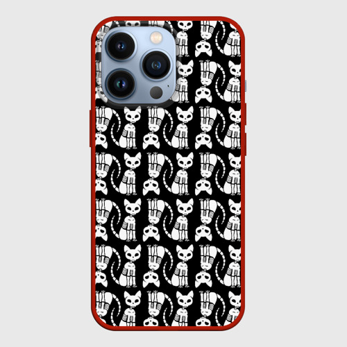 Чехол для iPhone 13 Pro с принтом Скелет кошки - halloween pattern, вид спереди #2