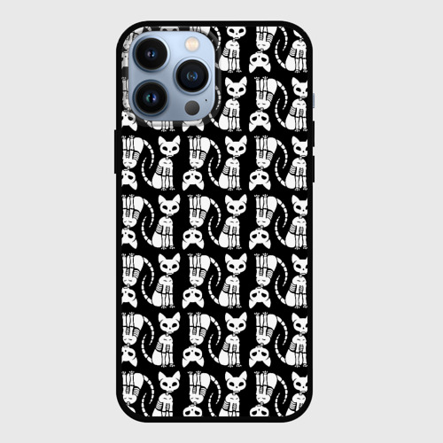 Чехол для iPhone 13 Pro Max с принтом Скелет кошки - halloween pattern, вид спереди #2