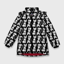 Зимняя куртка для девочек 3D Скелет кошки - halloween pattern