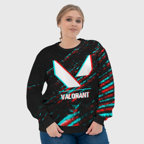 Женский свитшот 3D Valorant в стиле glitch и баги графики на темном фоне, цвет 3D печать - фото 6
