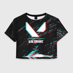 Женская футболка Crop-top 3D Valorant в стиле glitch и баги графики на темном фоне