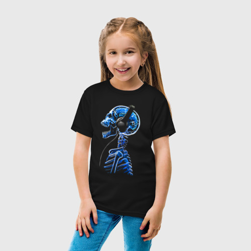 Детская футболка хлопок Скелет в наушниках - меломан, цвет черный - фото 5