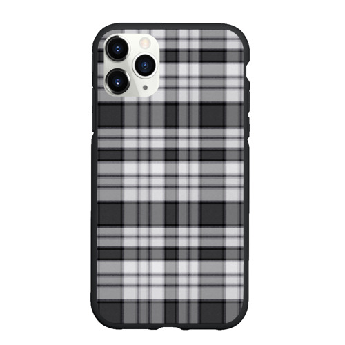 Чехол для iPhone 11 Pro Max матовый с принтом Текстурированная черно-белая клетка, вид спереди #2