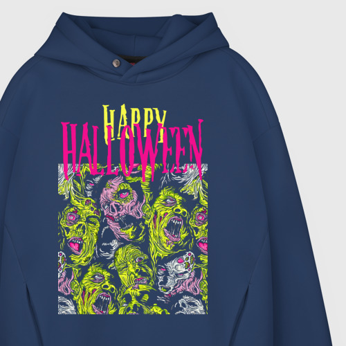 Мужское худи Oversize хлопок Happy Halloween - crazy faces, цвет темно-синий - фото 4