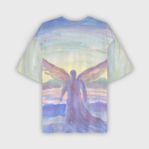 Мужская футболка oversize 3D Архангел в облаках акварель, цвет 3D печать - фото 2