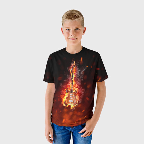 Детская футболка 3D Гитара - пламя, цвет 3D печать - фото 3