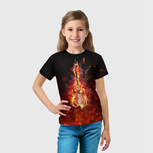 Детская футболка 3D Гитара - пламя, цвет 3D печать - фото 5