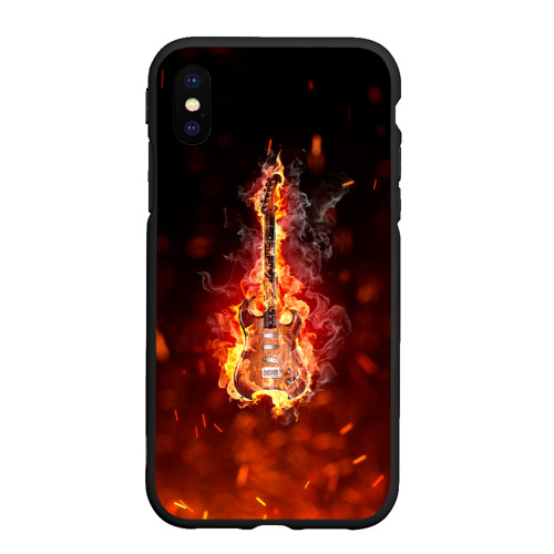 Чехол для iPhone XS Max матовый с принтом Гитара - пламя, вид спереди #2