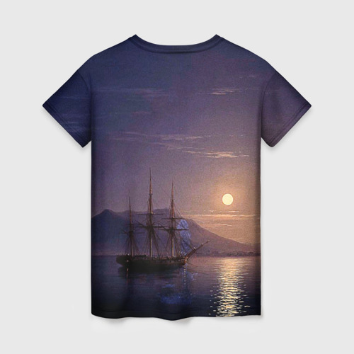 Женская футболка 3D с принтом Парусник у берегов Крыма в лунную ночь Айвазовский, вид сзади #1