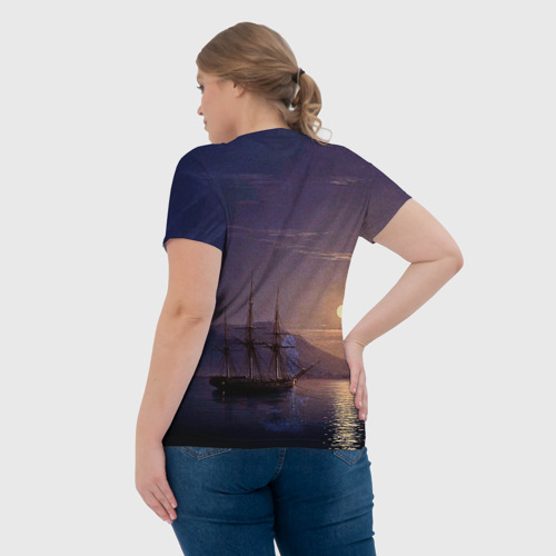 Женская футболка 3D с принтом Парусник у берегов Крыма в лунную ночь Айвазовский, вид сзади #2
