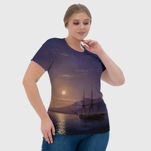Женская футболка 3D с принтом Парусник у берегов Крыма в лунную ночь Айвазовский, фото #4