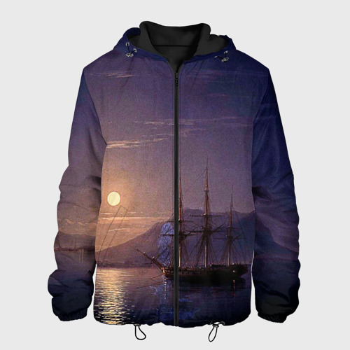 Мужская куртка 3D с принтом Парусник у берегов Крыма в лунную ночь Айвазовский, вид спереди #2
