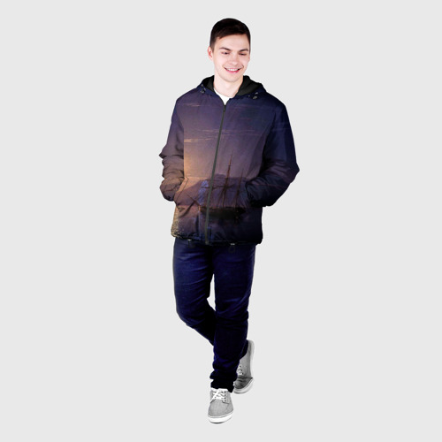 Мужская куртка 3D с принтом Парусник у берегов Крыма в лунную ночь Айвазовский, фото на моделе #1