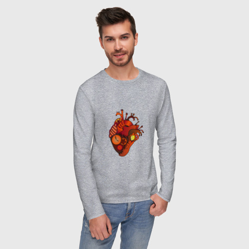 Мужской лонгслив хлопок с принтом Стимпанк - Механическое сердце, фото на моделе #1