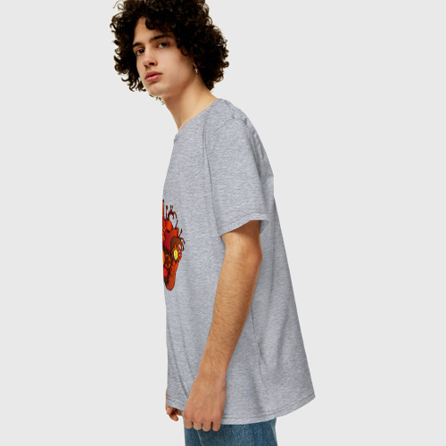 Мужская футболка хлопок Oversize с принтом Стимпанк - Механическое сердце, вид сбоку #3