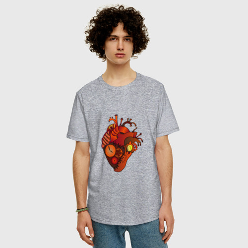 Мужская футболка хлопок Oversize с принтом Стимпанк - Механическое сердце, фото на моделе #1