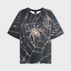 Мужская футболка oversize 3D Блестящий паук в паутине