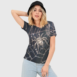 Женская футболка 3D Slim Блестящий паук в паутине - фото 2