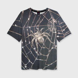 Женская футболка oversize 3D Блестящий паук в паутине