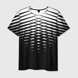 Мужская футболка 3D Черно-белая симметричная сетка из треугольников