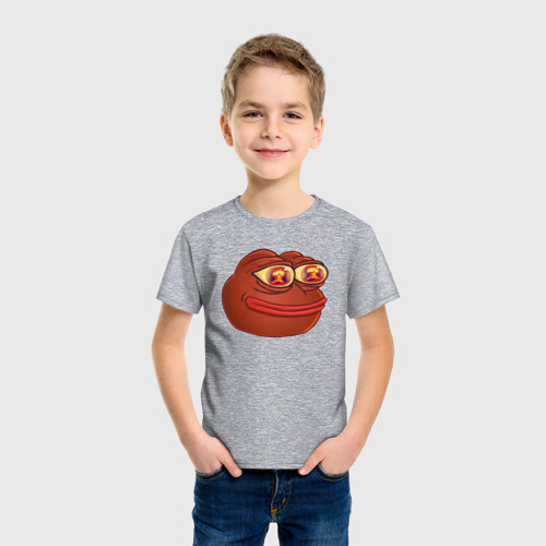 Детская футболка хлопок с принтом Лягушонок Пепе смотрит на ядерный взрыв, фото на моделе #1